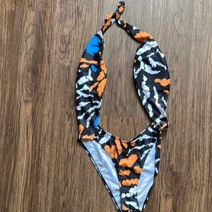 Stylish One-Piece Swimsuit - Black, Orange, Blue